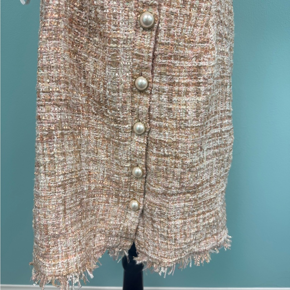Foxiedox Puff-Sleeve Tweed Sheath Dress Blush L & XL - Picture 4 of 8